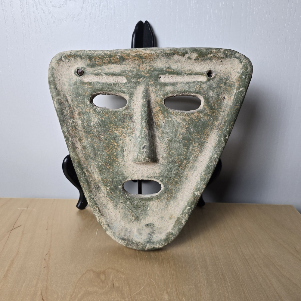 Artistic Green and Cream Hanging Mask With Candle Holder